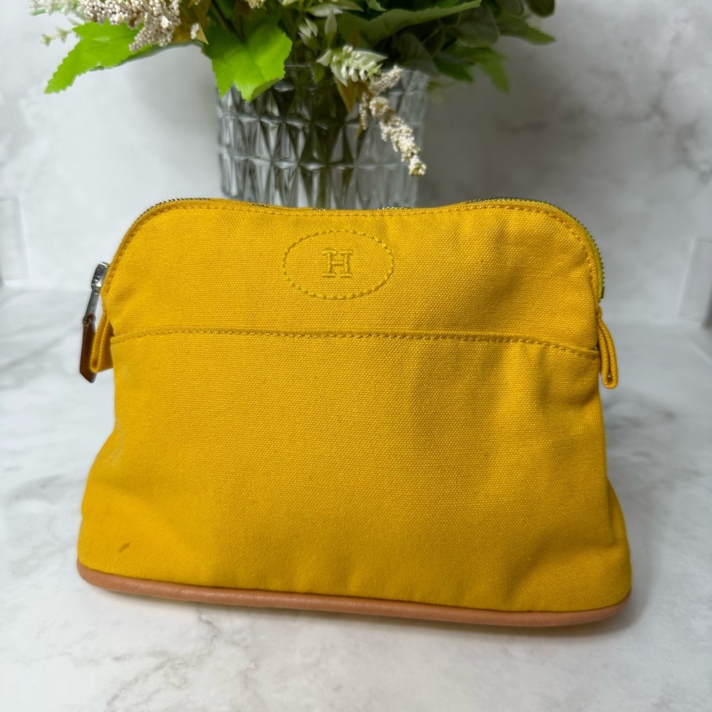 🔥 HERMES YELLOW COSMETIC/ TROUSSE BOLIDE TOILETRIES POUCH 🔥 - Picture 8 of 9